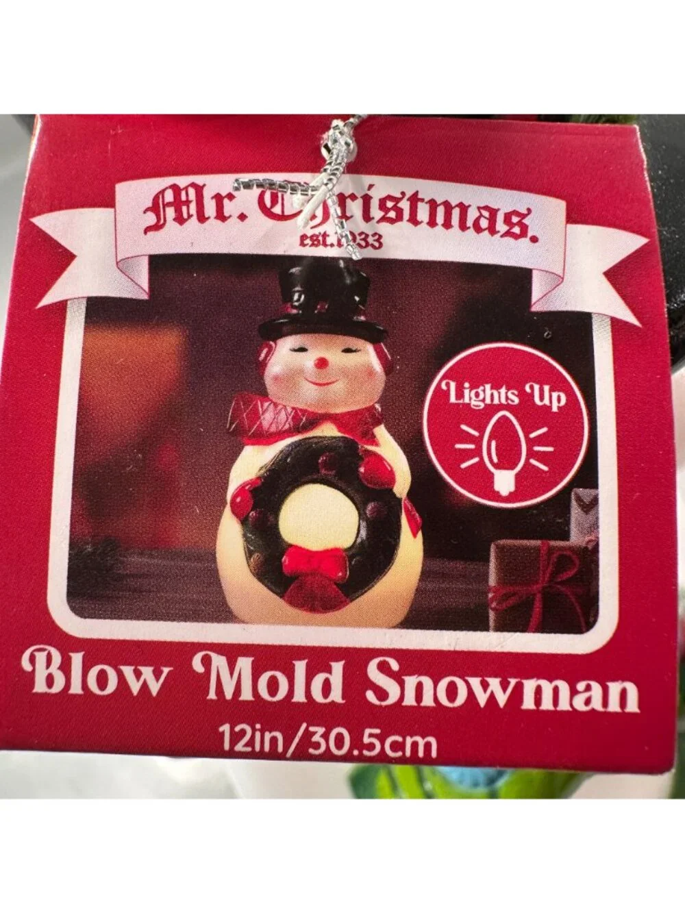 Mr Christmas Snowman Blow Mold Nostalgic Decoration Wreath Black Hat Holiday